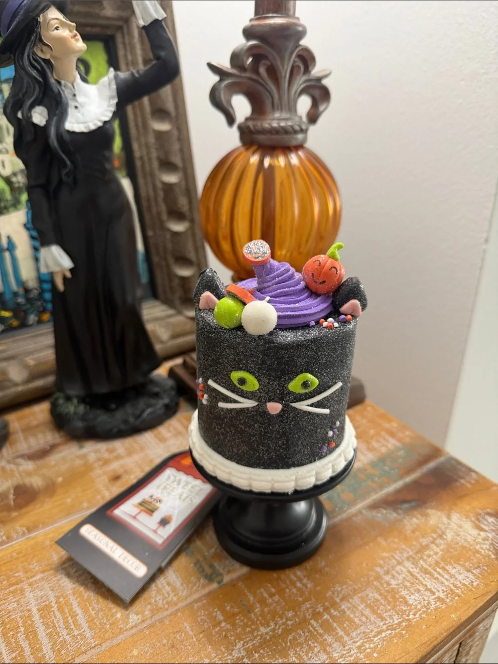 Sweet Treats Halloween Black/White Cat Decorative 